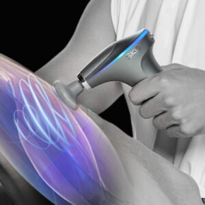 SKG – Draadloze Massage Gun – 5 Snelheden, Verwarming & 4 Wisselbare Koppen – F7-E – Grijs