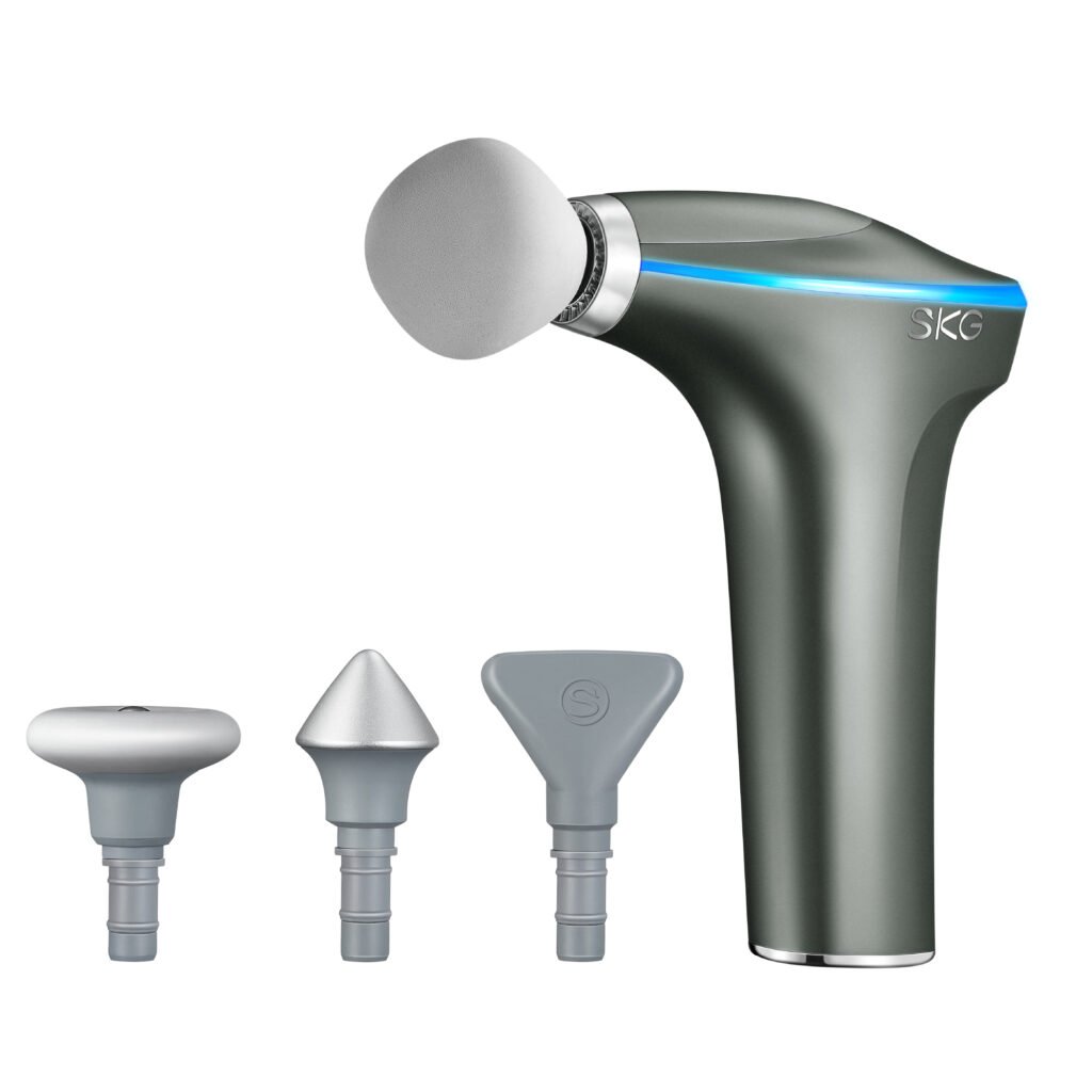 SKG - Draadloze Massage Gun – 5 Snelheden, Verwarming & 4 Wisselbare Koppen - F7-E - Grijs