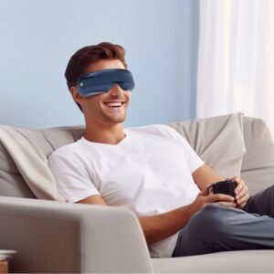 SKG – Draadloze oogmassager met kijkvenster – Luchtcompressie & warmte – E3-Pro – Blauw