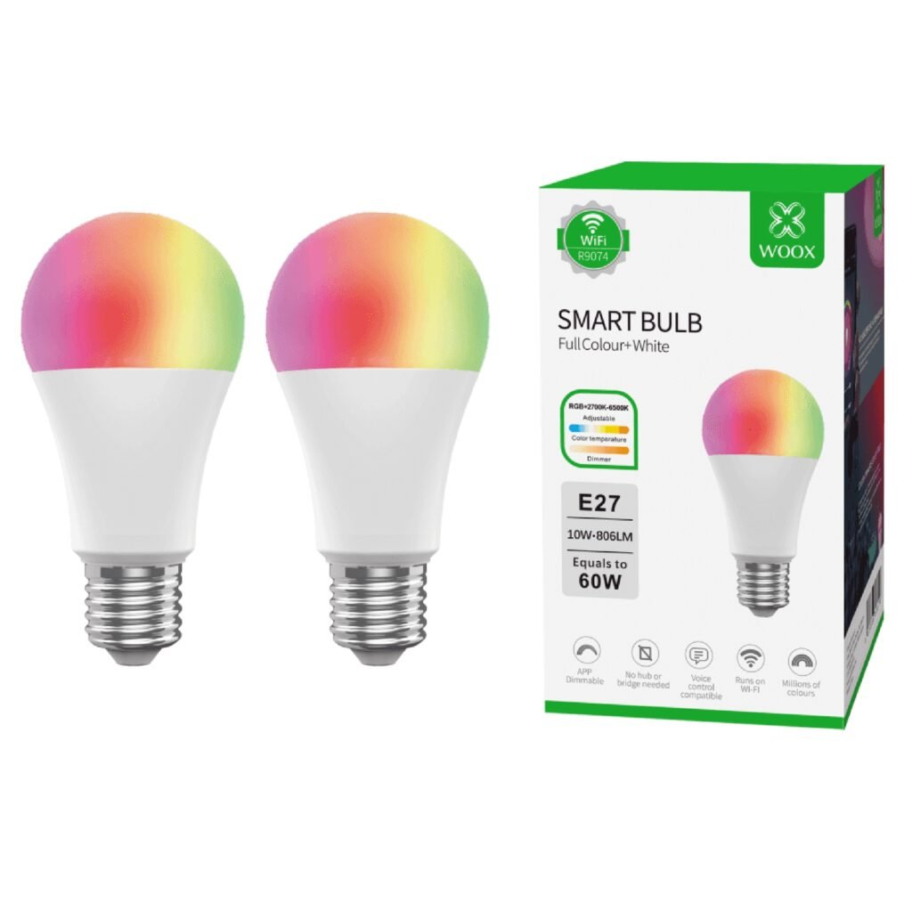Woox - Slimme WIFI RGB LED Lamp E27 - 40W - Lichtpeer - R9074 - 2 stuks