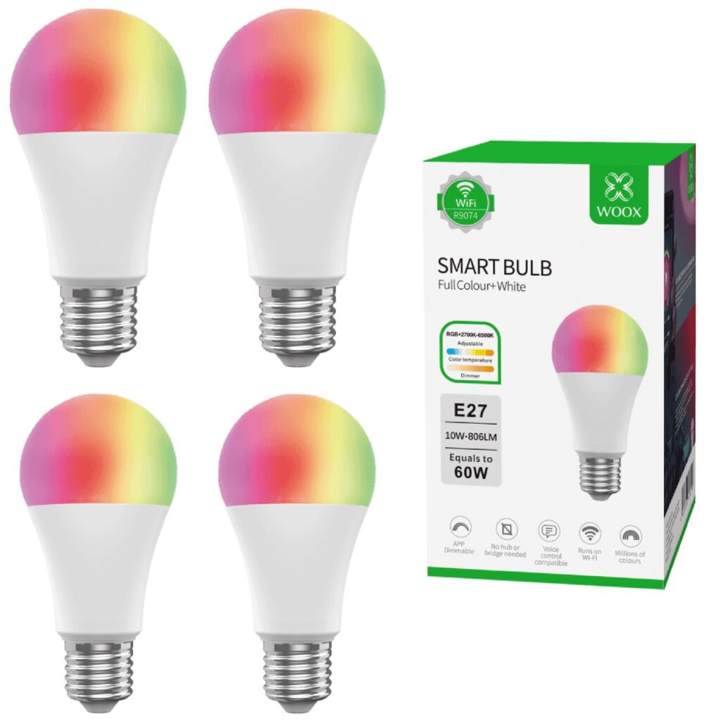 Woox - Slimme WIFI RGB LED Lamp E27 - 40W - Lichtpeer - R9074 - 4 stuks
