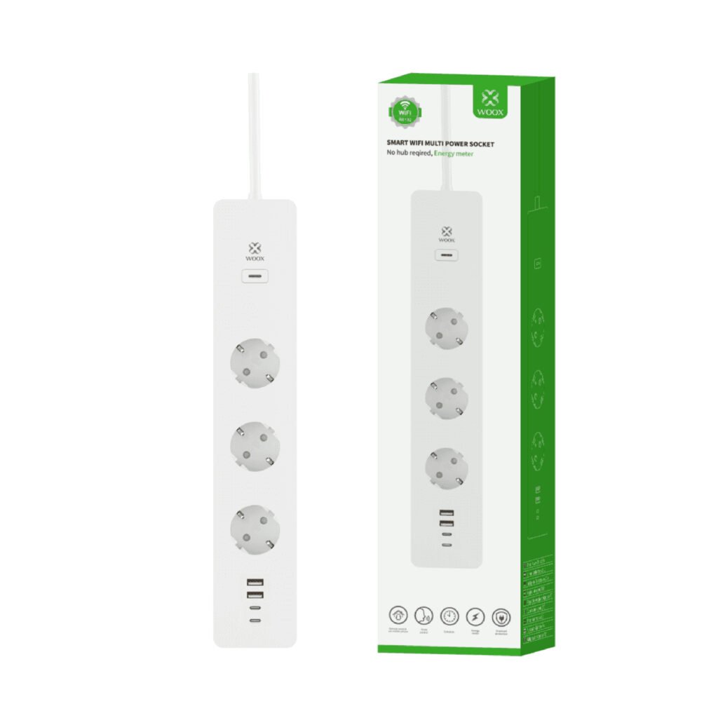 Woox - Slimme stekkerdoos - 3 stopcontacten en 4 usb-uitgangen - 150CM - Besturing via de app - R6132